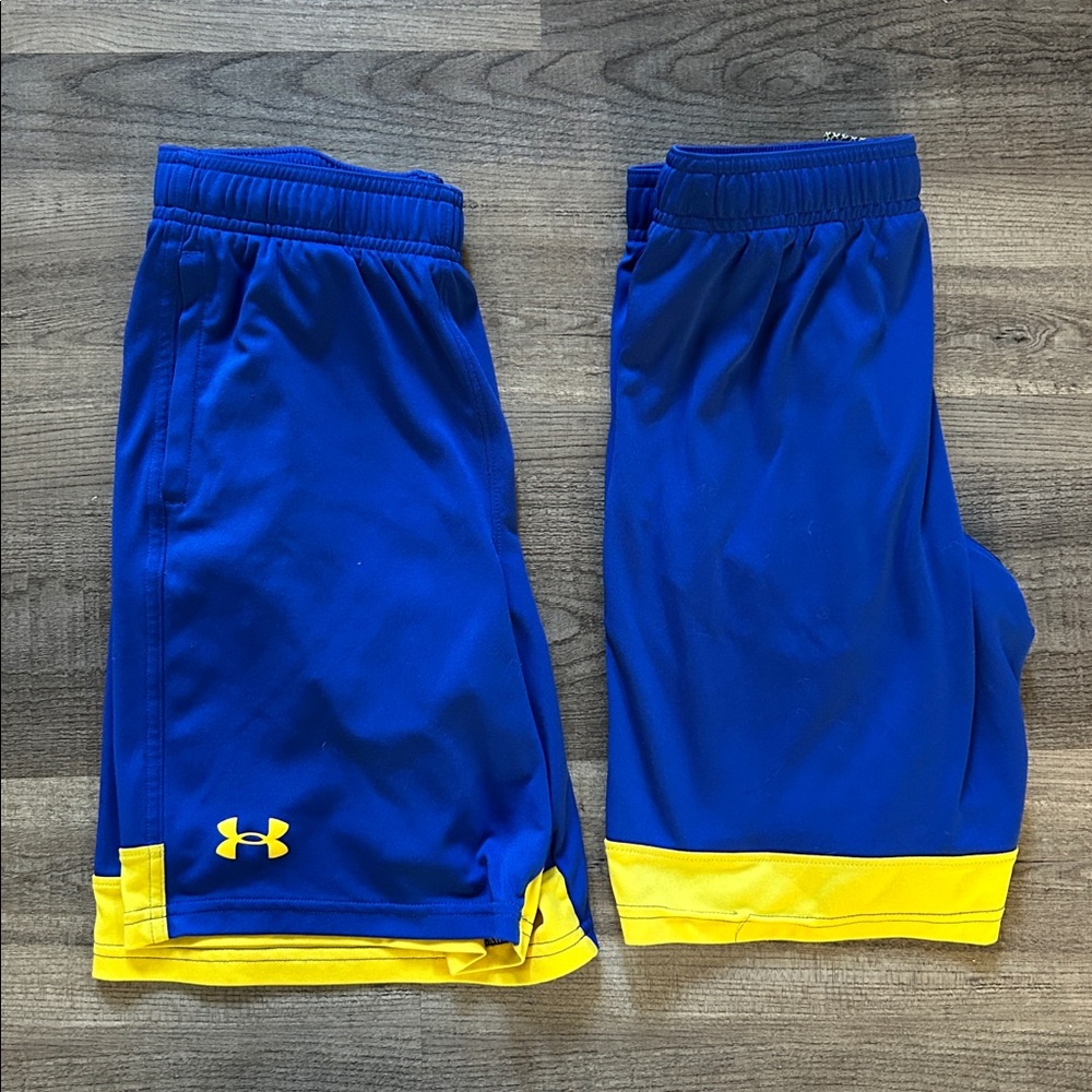 Set of 2 Boys Size M Under Armour Royal Blue Shorts with Yellow Trim